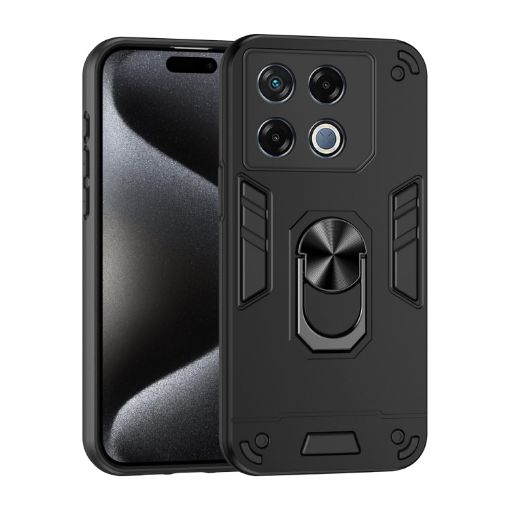 Infinix GT 20 Pro Shockproof Metal Ring Holder Phone Case - Black - 1