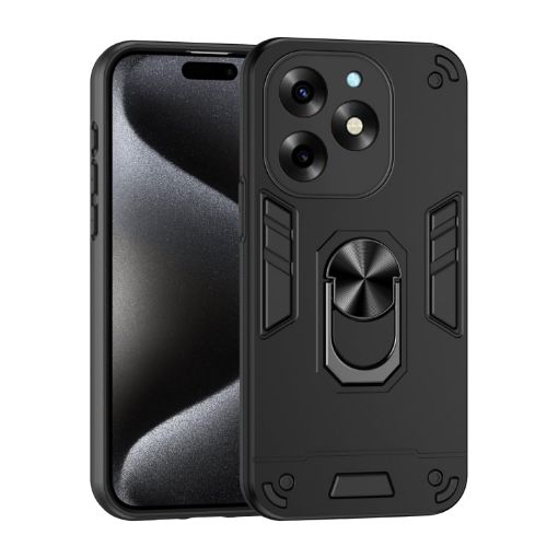 Itel S23+ Shockproof Metal Ring Holder Phone Case - Black - 1