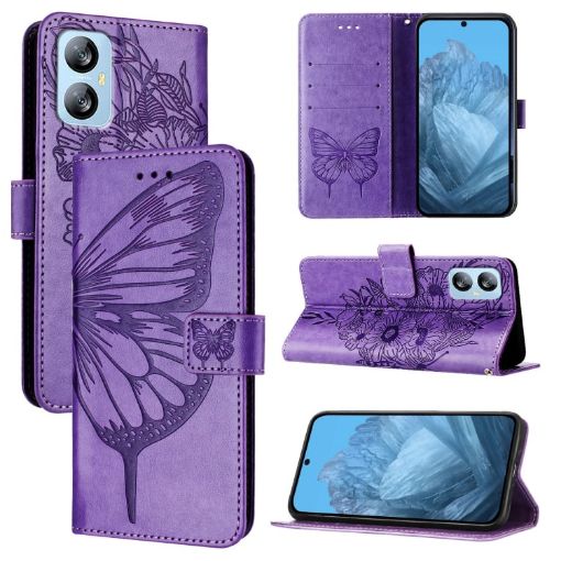Blackview A52 Embossed Butterfly Leather Phone Case - Purple - 1