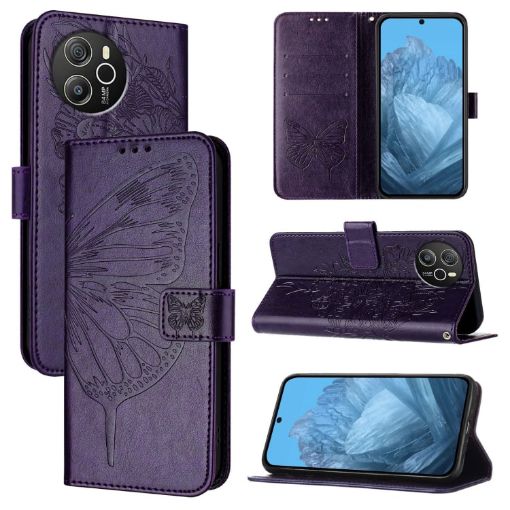 Blackview Shark 8 Embossed Butterfly Leather Phone Case - Dark Purple - 1