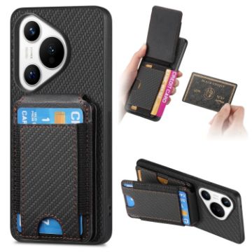 Huawei Pura 70 Ultra Carbon Fiber Vertical Flip Wallet Stand Phone Case - Black - 1