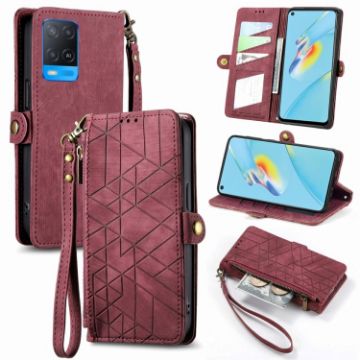 OPPO A54 5G/A74 5G/A93 5G Red Leather Phone Case - 1