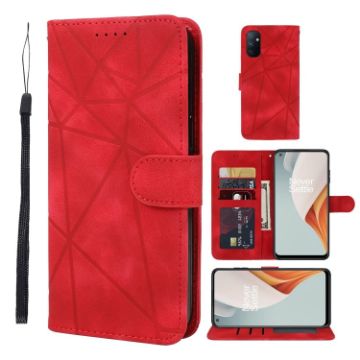 OnePlus Nord N100 Red Leather Phone Case - Geometric Lines Skin Feel - 1