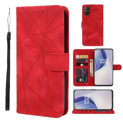OnePlus Nord N10 5G Red Leather Phone Case - Geometric Lines - 1