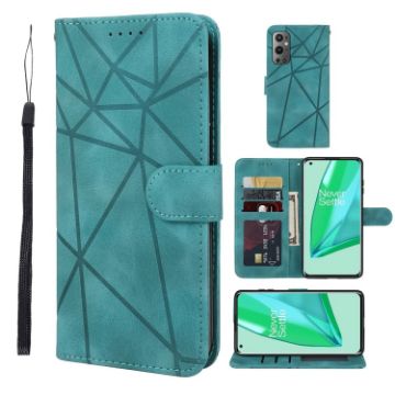 OnePlus 9 Pro Green Leather Phone Case - Geometric Lines Skin Feel - 1