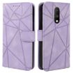OnePlus 6T Purple Leather Phone Case - Geometric Lines Skin Feel - 2