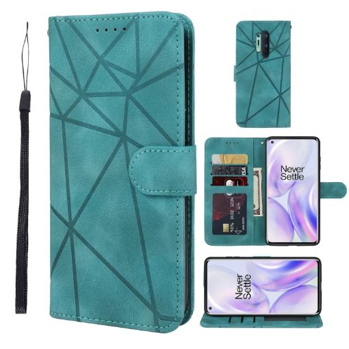 OnePlus 8 Pro Green Leather Phone Case - Geometric Lines - 1
