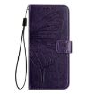 HTC U24 Pro Dark Purple Leather Phone Case - Embossed Butterfly - 3