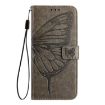 HTC U24 Pro Grey Leather Phone Case - Embossed Butterfly Design - 3