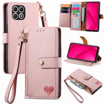 T-Mobile T Phone 2 5G Pink Leather Phone Case with Zipper Lanyard - 1