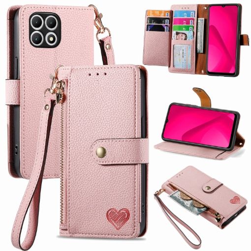 T-Mobile T Phone 2 5G Pink Leather Phone Case with Zipper Lanyard - 1