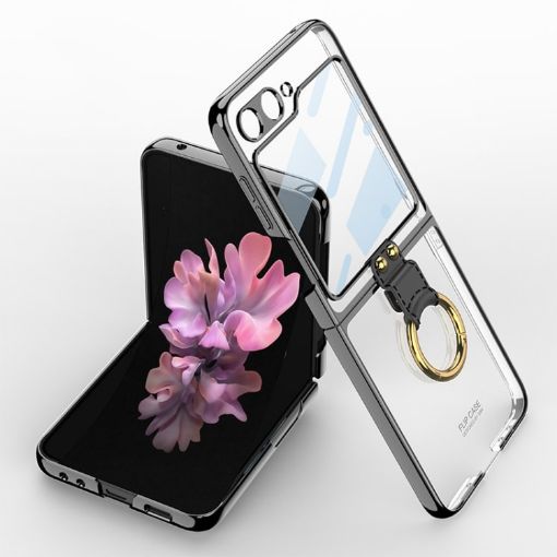 Samsung Galaxy Z Flip6 GKK Electroplating Phone Case with Ring - Black - 1