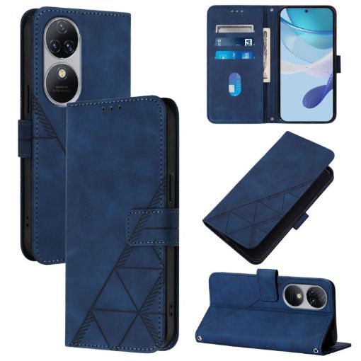 Oukitel C38 Crossbody 3D Embossed Flip Leather Phone Case - Blue - 1