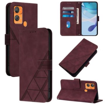 Oukitel C33 Crossbody 3D Embossed Flip Leather Phone Case - Wine Red - 1