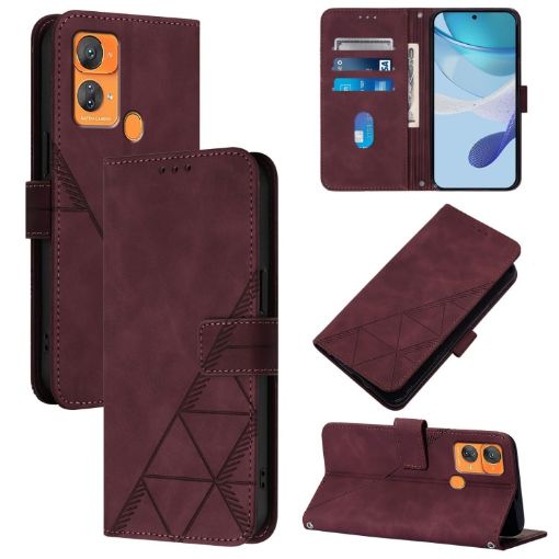 Oukitel C33 Crossbody 3D Embossed Flip Leather Phone Case - Wine Red - 1