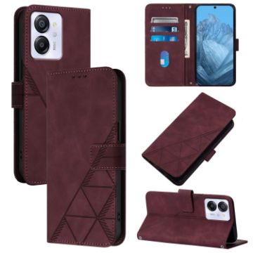 Blackview Color 8 Crossbody 3D Embossed Flip Leather Phone Case - Wine Red - 1