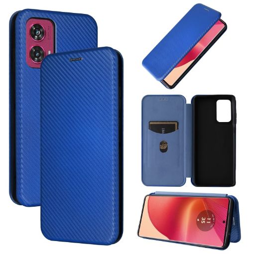 Motorola Edge 50 Fusion Carbon Fiber Texture Flip Leather Phone Case Blue - 1