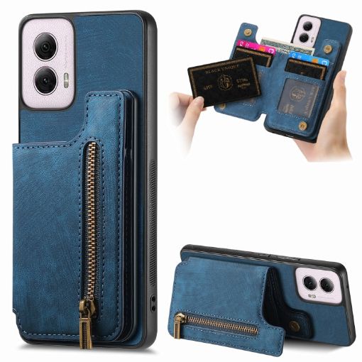 Motorola G Power 5G 2024 Blue Leather Wallet Phone Case - 1