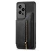 For Honor X7a Retro Leather Zipper Wallet Back Phone Case - Black - 2