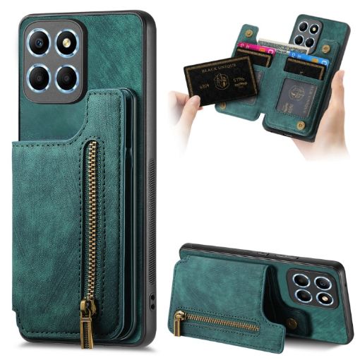 For Honor X8 5G Green Leather Zipper Wallet Phone Case - 1