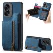 For Honor X50i/90 Lite Retro Leather Zipper Wallet Back Phone Case Blue - 1