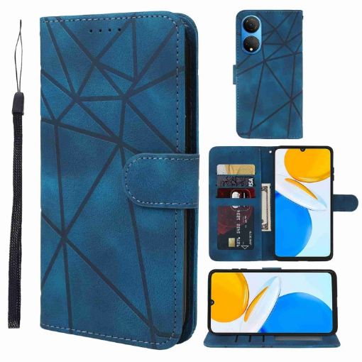 Blue Leather Phone Case - For Honor X7 Skin Feel Geometric Lines - 1