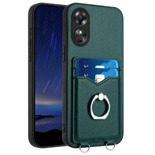 OPPO A17 Global R20 Ring Card Holder Phone Case - Green - 1