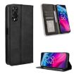 TCL 50 5G Black Leather Phone Case - Retro Texture, Magnetic Buckle - 1