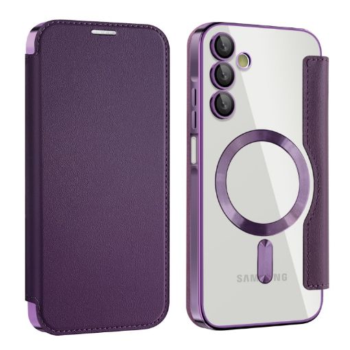 Samsung Galaxy A15 MagSafe Magnetic RFID Anti-theft Leather Phone Case - Purple - 1