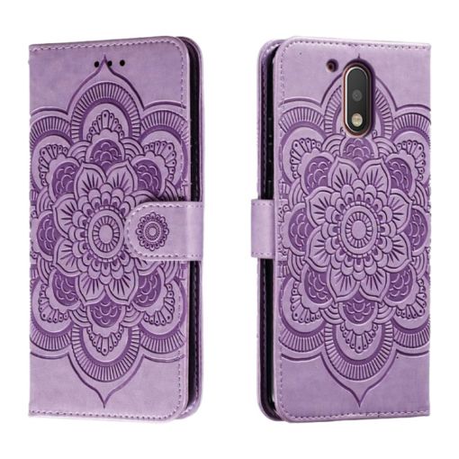 Motorola Moto G4 Sun Mandala Embossing Leather Case (Purple) - 1