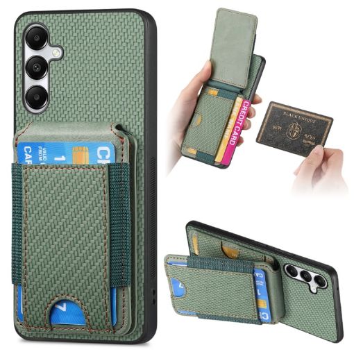 Samsung Galaxy A05s Carbon Fiber Wallet Stand Phone Case - Green - 1