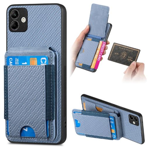 Samsung Galaxy M53 5G Carbon Fiber Wallet Stand Phone Case Blue - 1