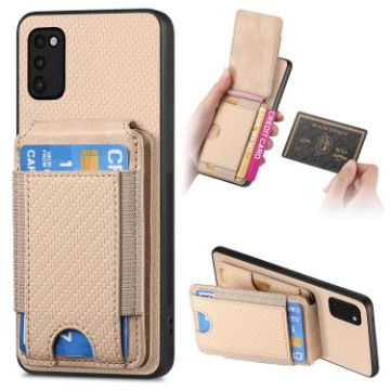 Samsung Galaxy A41 Carbon Fiber Wallet Stand Phone Case - Khaki - 1
