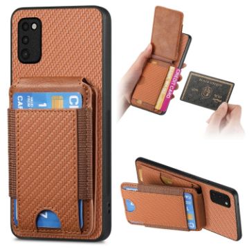 Samsung Galaxy A41 Carbon Fiber Vertical Flip Wallet Stand Phone Case - Brown - 1