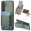Samsung Galaxy S22 5G Carbon Fiber Wallet Stand Phone Case Green - 1