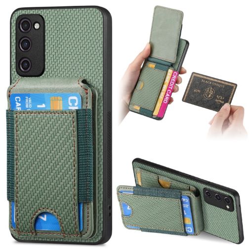 Samsung Galaxy A21s Carbon Fiber Vertical Flip Wallet Stand Phone Case Green - 1