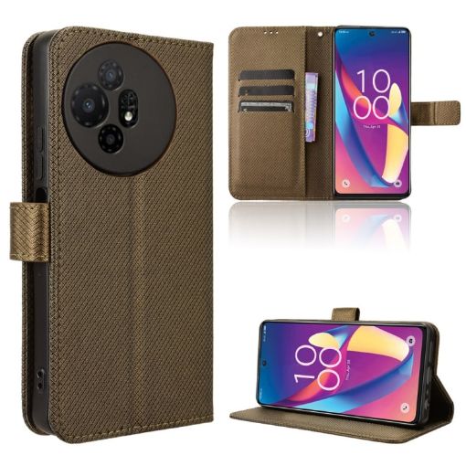TCL 50 XL 5G Brown Leather Phone Case - Diamond Texture - 1