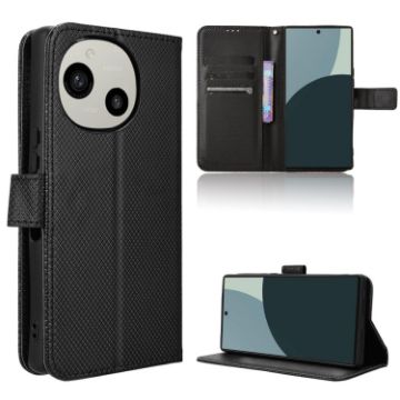 Black Diamond Texture Leather Phone Case for Sharp Aquos R9 - 1