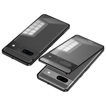 Google Pixel 7a Snap Buckle Metal Frame Frosted Phone Case - Black - 1