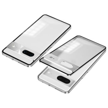 Google Pixel 7 Snap Buckle Metal Frame Frosted Phone Case Silver - 1