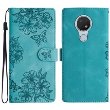 Nokia 6.2/7.2 Cherry Blossom Butterfly PU Phone Case - Green - 1
