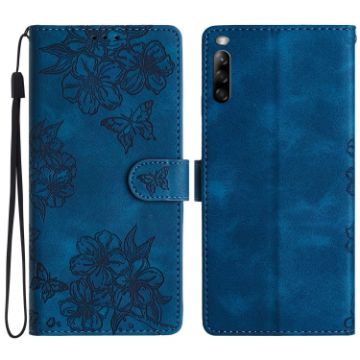 Sony Xperia L4 Cherry Blossom Butterfly PU Phone Case (Blue) - 1