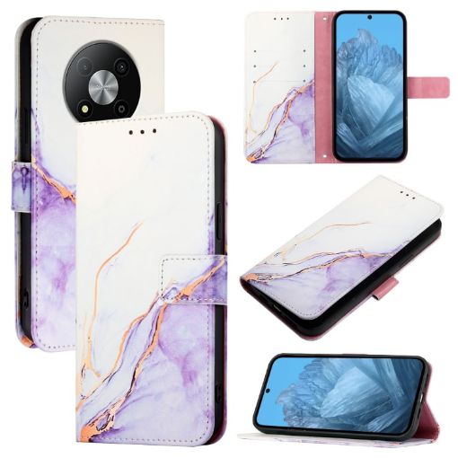 ZTE Blade A73 5G PT003 Marble Pattern Flip Leather Phone Case - White Purple - 1