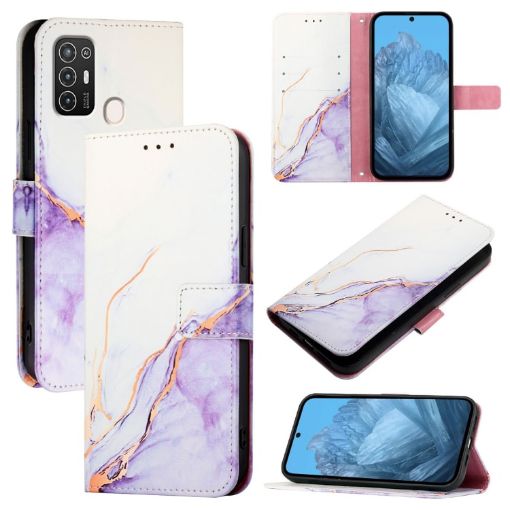 ZTE Blade A52 PT003 Marble Pattern Flip Leather Phone Case White Purple - 1