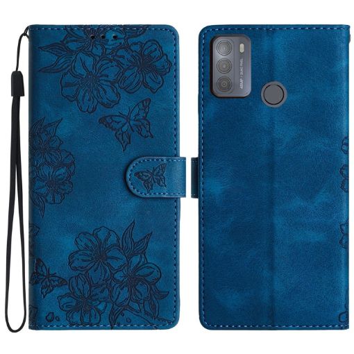 Motorola Moto G50 Cherry Blossom Butterfly PU Phone Case (Blue) - 1