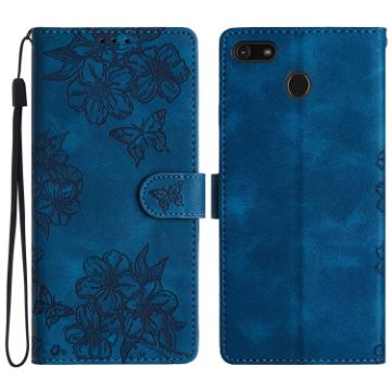 Motorola Moto E6 Play Cherry Blossom Butterfly Phone Case (Blue) - 1
