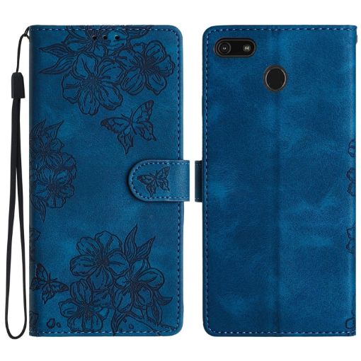 Motorola Moto E6 Play Cherry Blossom Butterfly Phone Case (Blue) - 1