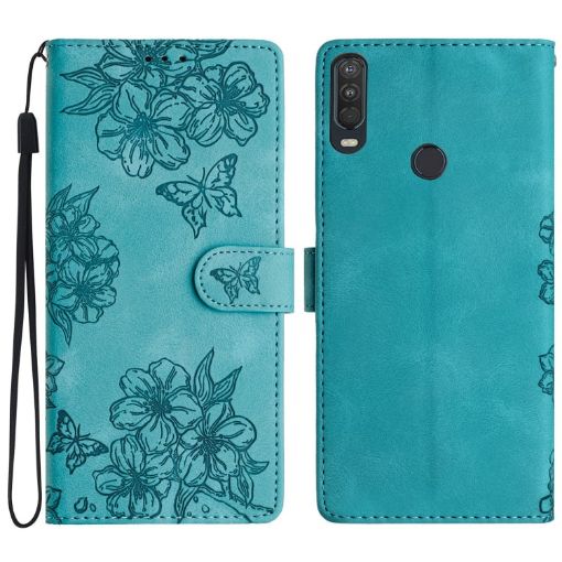 Motorola One Action Cherry Blossom Butterfly Phone Case - Green - 1