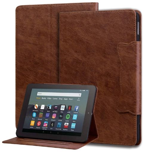 Cat Buckle Leather Smart Tablet Case for Kindle Fire HD 10 - Brown - 1