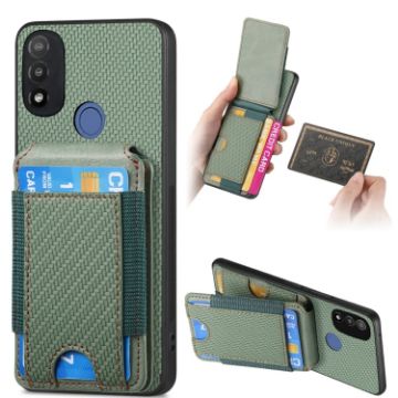 Motorola Moto E20/E30 Carbon Fiber Wallet Stand Case - Green - 1
